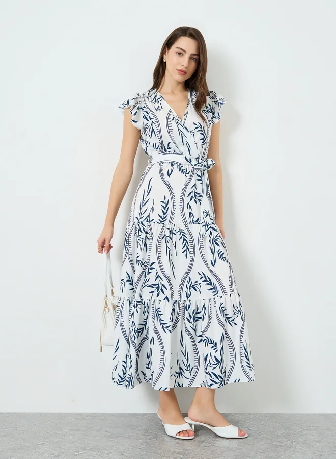Take Two Women Leaf Print Tiered Maxi Dress